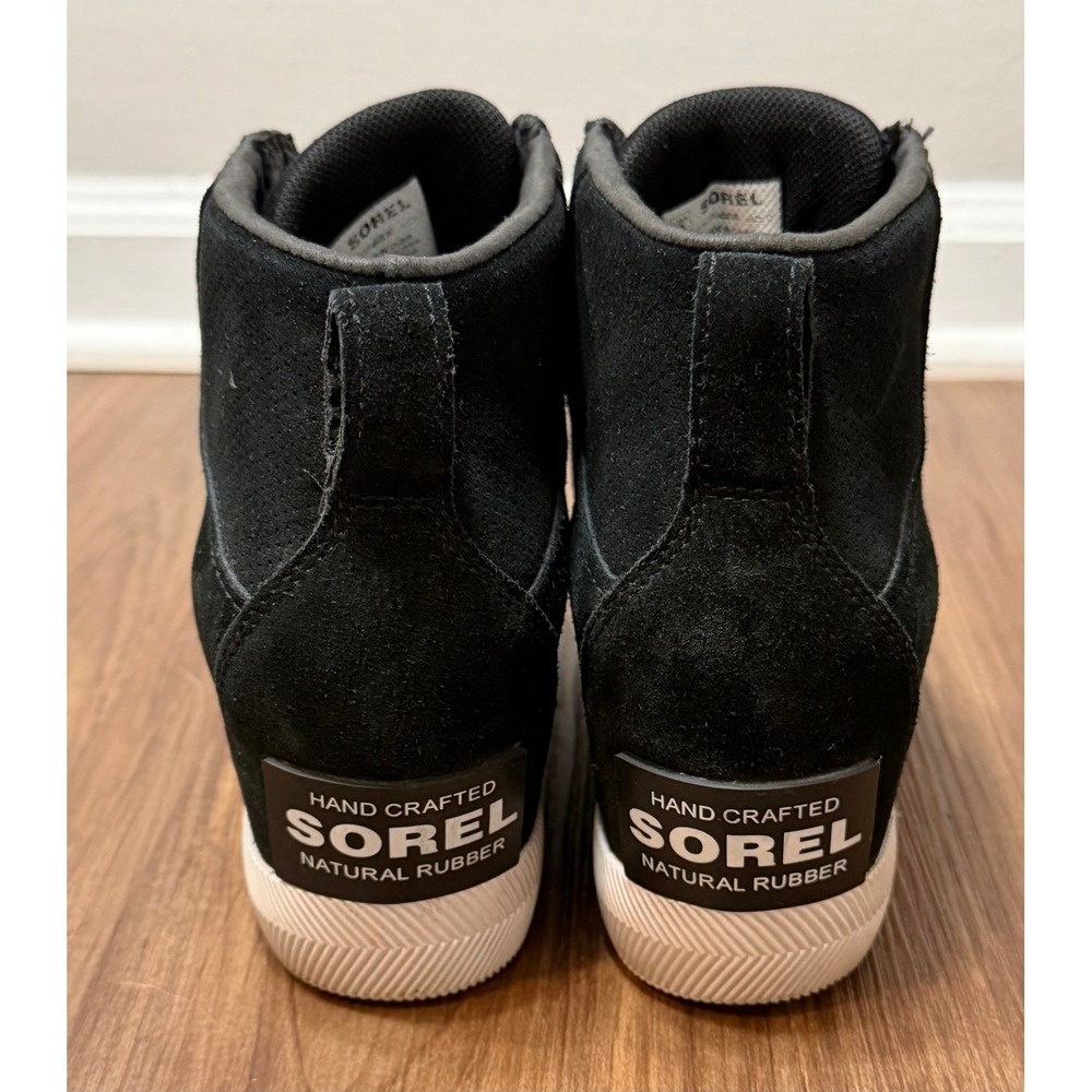 Sorel Out N About Pull On Hidden Wedge Black Suede Sneaker Boots Women Sz 9 - Picture 8 of 10